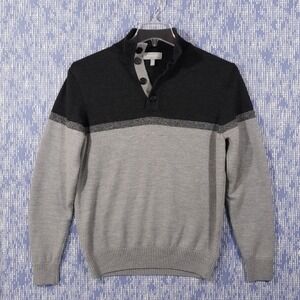 Neiman Marcus Merino‎ Wool Sweater Mens Medium Pullover Gray Two Tone